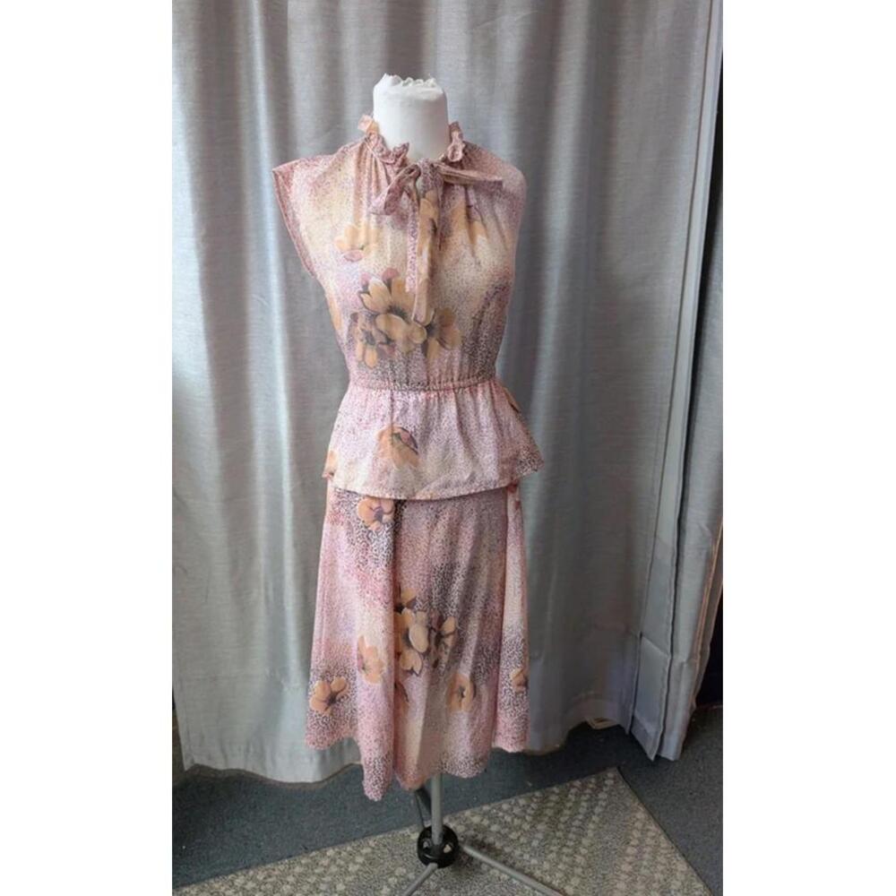 Vintage 70s Pink Cotton Poppy Print Sun Dress S